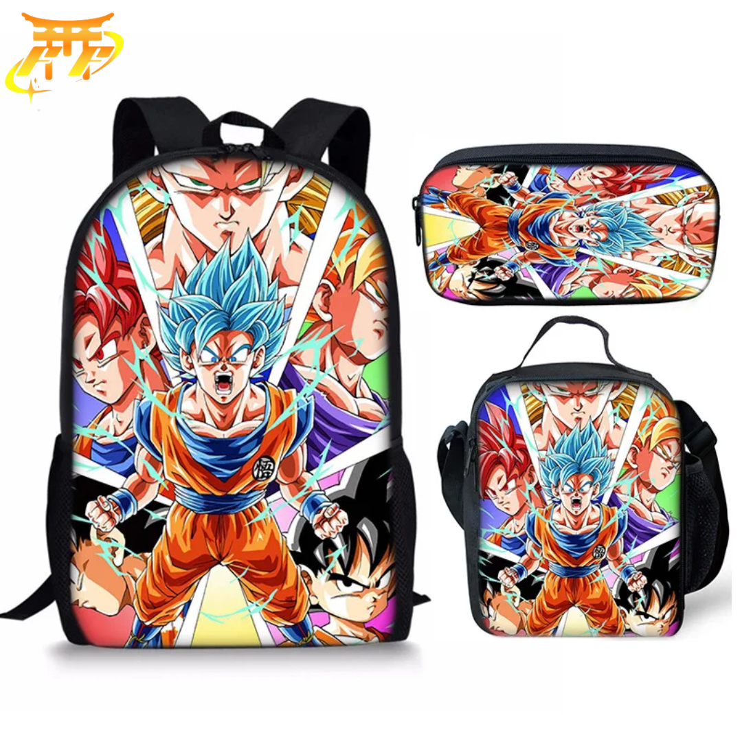 Cartable avec Trousse et Sacoche Les Transformations de Goku - Dragon Ball Z™